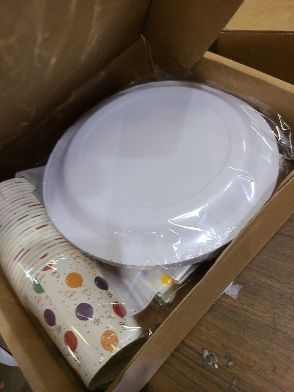 Photo 1 of 137 Pcs Happy Birthday Decorations: Colorful Birthday Party Supplies Set with Balloon Design - Includes Disposable Plates and Napkins, Cups, Tablecloth, and Banner for Boys/Girls, Serves 24