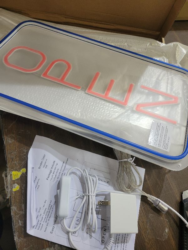 Photo 1 of 16"x 9" Ultra Bright 12V Neon Open Sign for Business, LED Open Neon Sign, Electric Light up Signs for Stores, Restaurants Shops Window (Blue-Red-Vertical)