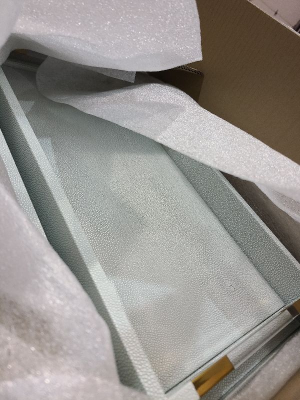 Photo 1 of 2 Pack Large Ottoman Tray Shagreen Decorative Tray Serving Tray with Acrylic Gold Handles, Ice Blue Vegan Leather Coffee Table Tray for All Occations Home Decor