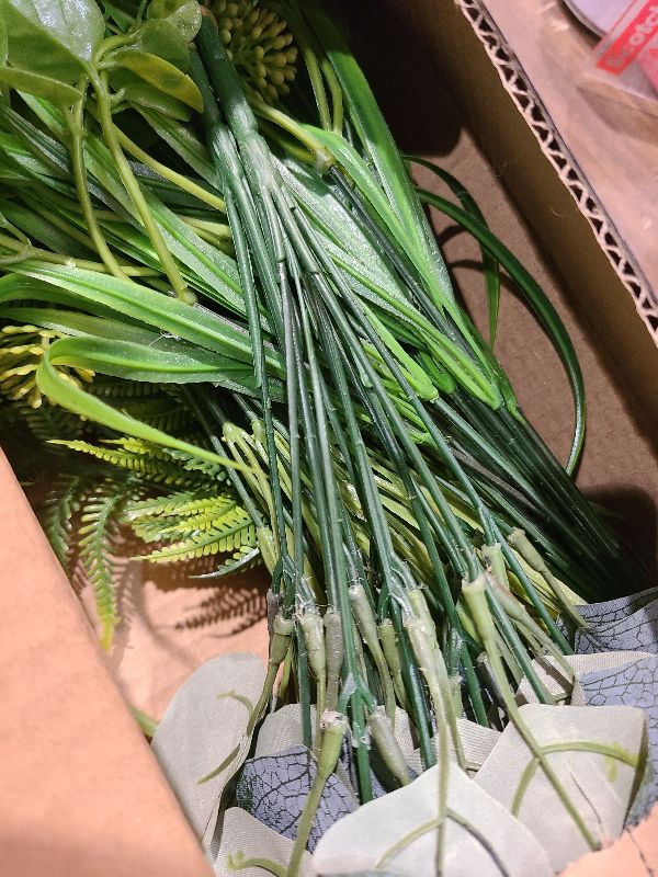 Photo 1 of 12 Bundles Fake Plants Artificial Plants Outdoor UV Resistant Faux Plants Boston Fern Lavender Eucalyptus Greenery Shrubs Plastic Fake Flowers for Indoor Gardens Porch Yard Planter Spring Summer Decor