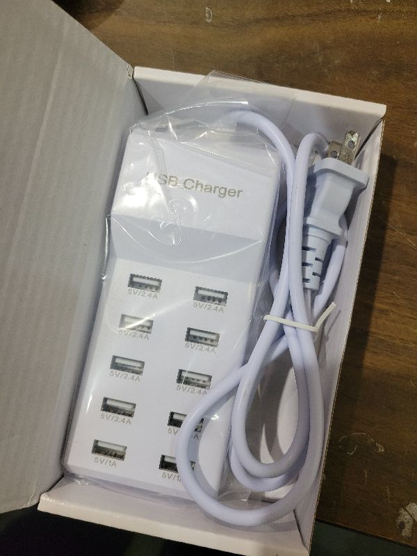 Photo 1 of 10-Port USB Wall Charger Station with Rapid Charging Auto Detect Technology Safety Guaranteed Family-Sized USB Ports for Multiple Devices Smart Phone Tablet Laptop Computer
