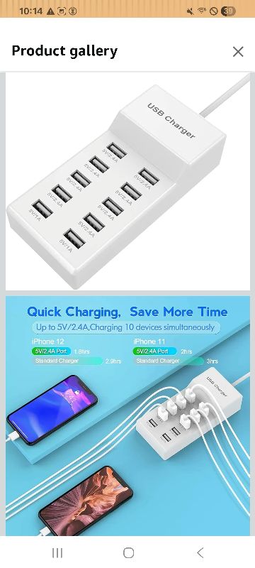 Photo 1 of 10-Port USB Wall Charger Station with Rapid Charging Auto Detect Technology Safety Guaranteed Family-Sized USB Ports for Multiple Devices Smart Phone Tablet Laptop Computer