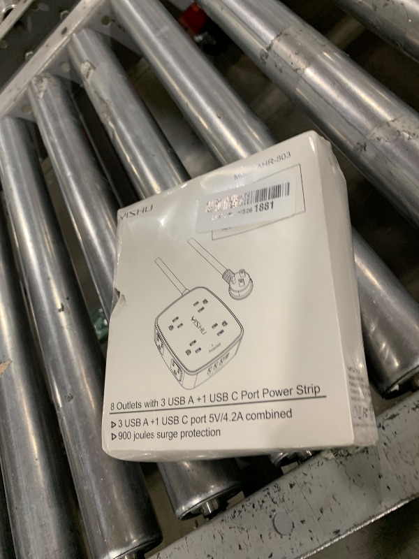 Photo 1 of 10 Ft Surge Protector Power Strip - 8 Widely Outlets with 4 USB Ports, 3 Side Outlet Extender with 10 Feet Extension Cord, Flat Plug, Wall Mount, Desk USB Charging Station, ETL, Grey