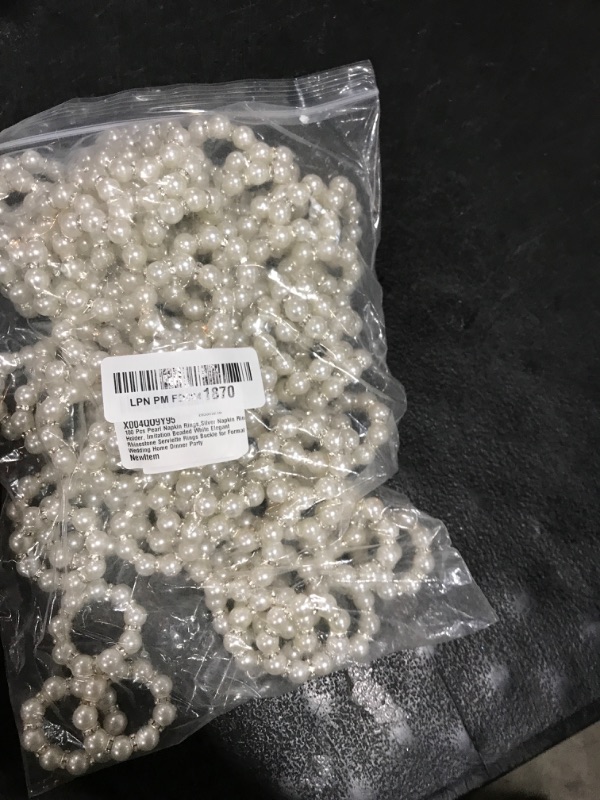 Photo 1 of 100 Pcs White Disposable Napkin Rings,Imitation Pearl Ring Napkin Holder Delicate White Beaded Serviette Buckles for Wedding Party Dinner Table Decor and Daily Use?100 pcs?