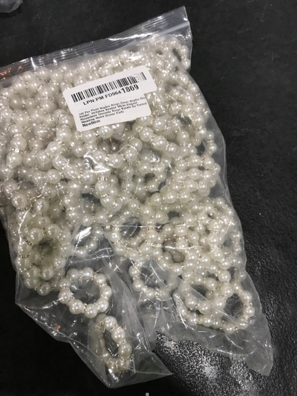 Photo 1 of 100 Pcs White Disposable Napkin Rings,Imitation Pearl Ring Napkin Holder Delicate White Beaded Serviette Buckles for Wedding Party Dinner Table Decor and Daily Use?100 pcs?