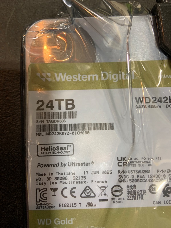Photo 1 of Western Digital 24TB WD Gold Enterprise Class SATA Internal Hard Drive HDD - 7200 RPM, SATA 6 Gb/s, 512 MB Cache, 3.5" - WD242KRYZ