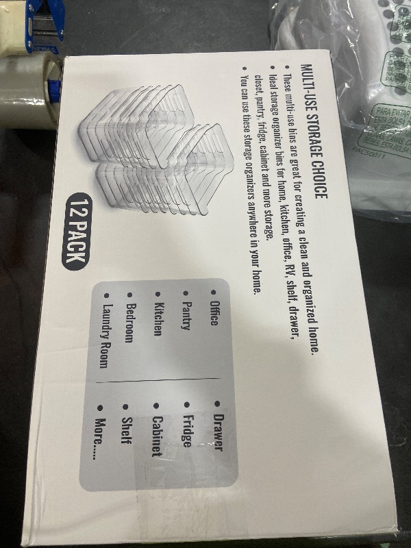 Photo 1 of 12 PACK Multi-Use Clear Plastic Storage Bins for Organizing w/ Labels - Home, Kitchen, Bathroom, Office, Pantry Cabinet Shelf Organizer Bins - SOHO Collection, RV, Fridge Organization Containers