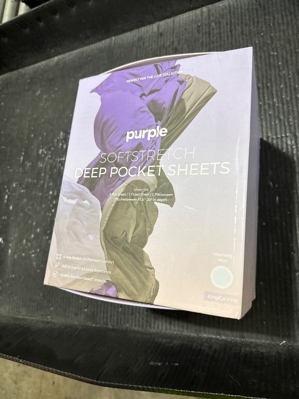Photo 1 of Purple Deep Pocket SoftStretch Sheets, King/Cal King, Rayon Blend, Moisture-Wicking, Morning Mist, Fits Other Mattresses, Adaptive Support