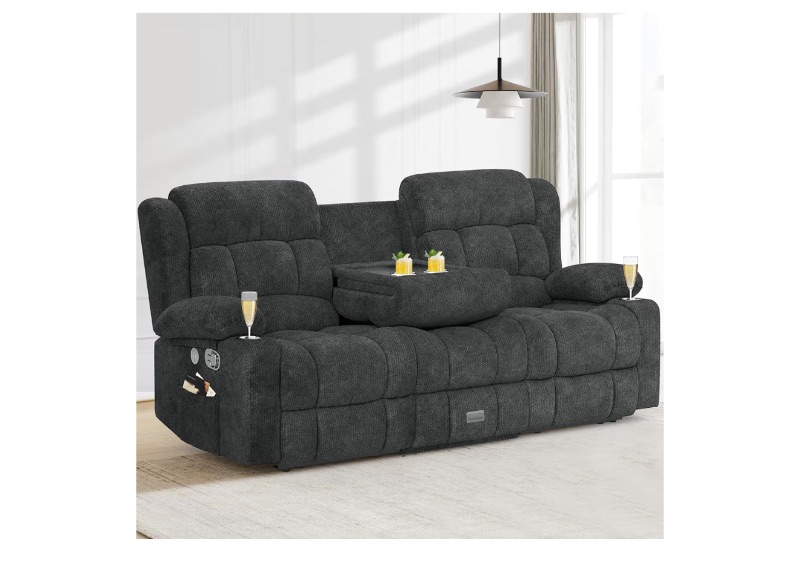 Photo 1 of Loveseat Recliner Sofa, Flip Middle Backrest Design 3 Seat Reclining Sofa with Storage Drawer, USB Ports & Cup Holders, Manual Couch for Living Room/RV (Gray)