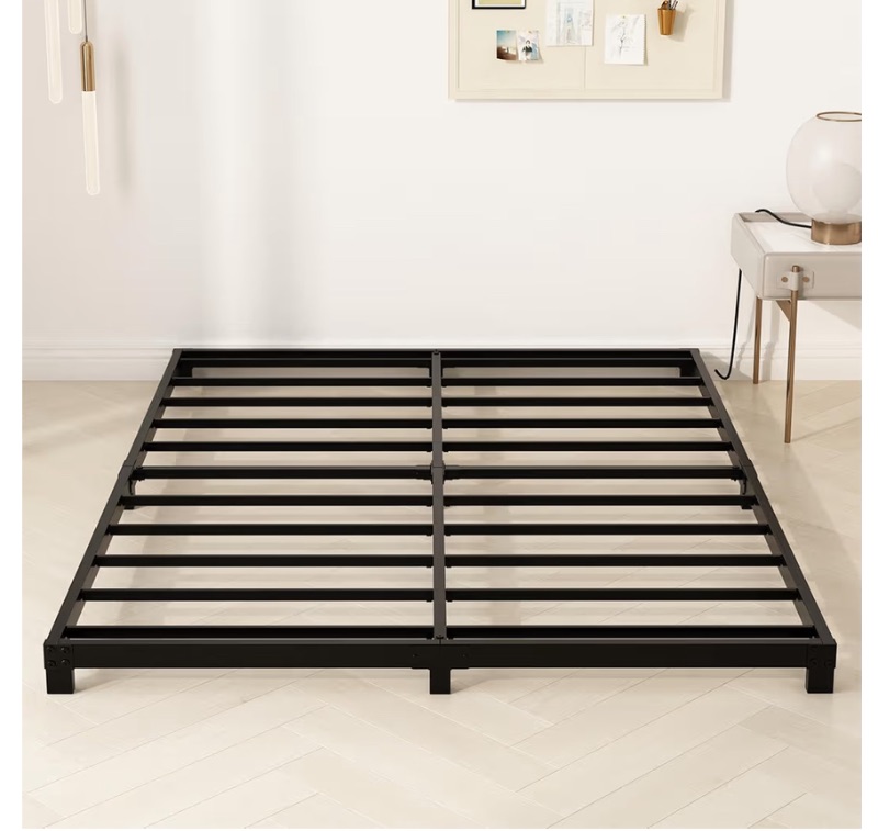 Photo 1 of 4 Inch queen Size Bed Frame, Heavy Duty Metal Platform Low Bed Frame Full, No Box Spring Needed, Noise Free, Easy Assembly, Black