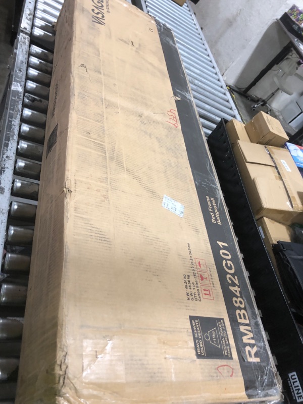 Photo 1 of VASAGLE LED Bed Frame Full Size, Storage Headboard and Charging Station, Full Bed Frame with 2 AC Outlets, 1 USB Port, 1 Type-C Port, No Box Spring Needed, Dove Gray and Camel Brown URMB842G01