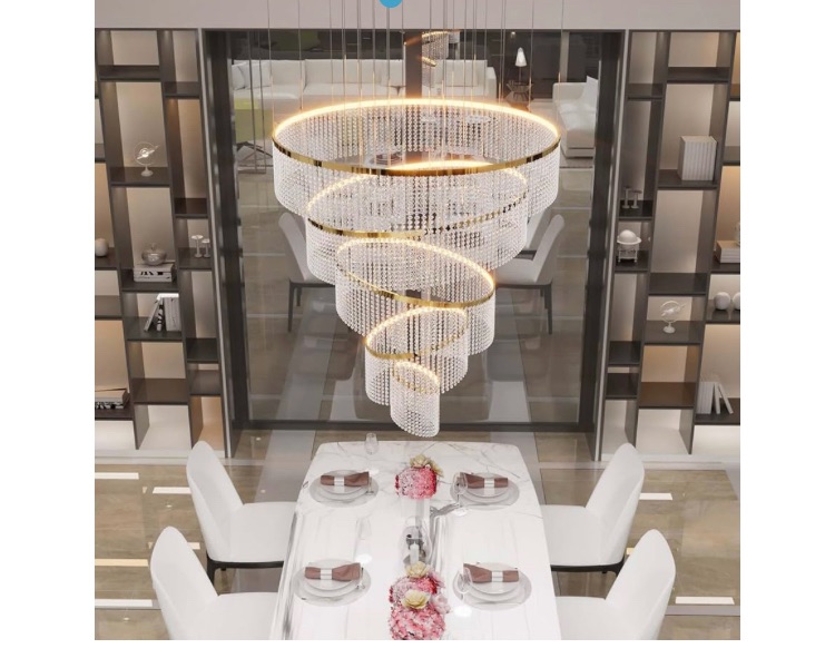 Photo 1 of Flashing God Dia 40" Large Crystal Chandelier 5-Tier Modern Crystal Chandeliers, Raindrop Ceiling Chadneleir for Staircase, Entryway, Dining Room, Foyer Gold Pendant Light