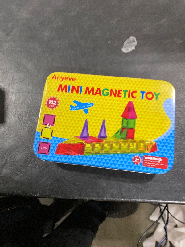 Photo 1 of 112PCS Mini Magnetic Tiles for Kids, Magnetic Tiles Travel Set with Iron Box, Portable Construction Toys STEM Educational Building Set for Kids Ages 4-8 Toddlers, Boys & Girls Birthday New Year Gift