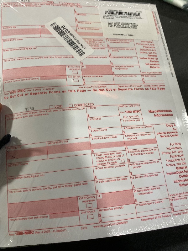 Photo 1 of 1099 Misc Forms 2025 Lazer 4 Part Tax Forms Kit for 10 Vendors - Value Pack for Business Designed for QuickBooks and Accounting Software - Made in The USA - 10-Pack