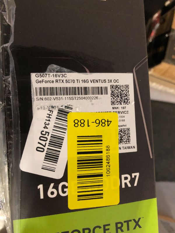 Photo 5 of MSI GeForce RTX 5070 Ti 16G Ventus 3X OC Graphics Card - RTX 5070 Ti GPU, 16GB GDDR7 (28Gbps/256-bit), PCIe 5.0 - Triple Fan Thermal Design (3 x TORX Fan 5.0) - HDMI 2.1b, DisplayPort 2.1b