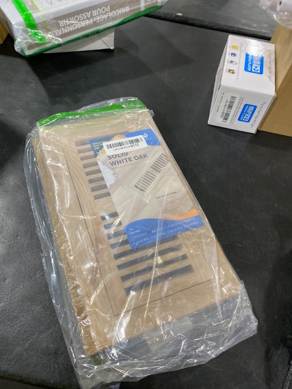 Photo 1 of Oak Floor Register for 4x10 Inch Duct Holes - Flush Mount Floor Vent with Metal Damper - White Wooden Vent Covers for Home Floor - 0.8 Inch Thickness - Unfinished - 2PCS