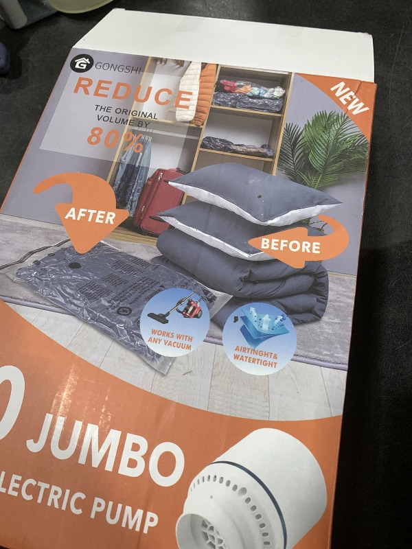 Photo 1 of 10 Jumbo Vacuum Storage Bags with Electric Pump,Plastic Packaging Bags, Space Saver Bag for Clothes, Mattress, Blanket, Duvets, Pillows, Comforters, Travel