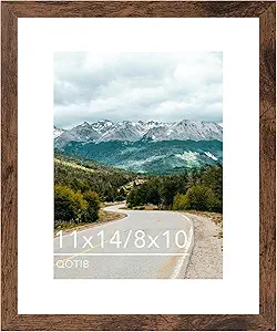 Photo 1 of 11x14 Picture Frame with 8x10 Mat Deep Brown, Display 8x10 with Mat or 11x14 Without Mat, Wood 11 by 14 Photo Frame, 11 x 14 Frame for Wall Hanging Display, Deep Brown