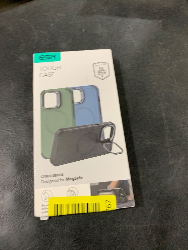 Photo 1 of ESR for iPhone 14 Pro Case with Stand, 23 ft Military-Grade Drop Protection Heavy Duty Magnetic Phone Case, Compatible with MagSafe Accessories, Cyber Series, Green