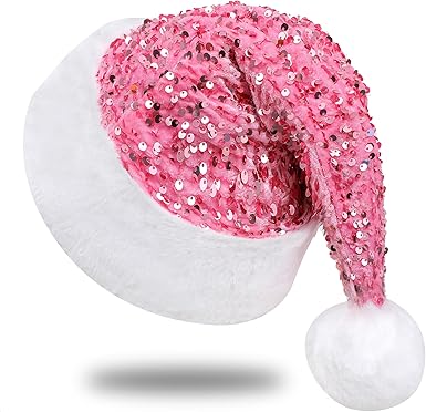 View 1 of
Sequin Santa Hat for Adults with Shiny Sequin and Fluffy Pompom, Party Hat for New Year Xmas Festival