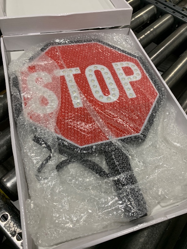 Photo 1 of SmartSign 12" LED Stop Paddle, Rechargeable Battery & Charger, 2-Sided Reflective Hand Held Aluminum Sign with Strap, Steady/Flashing Light Modes, Foam-Padded Grip, 1-Pack