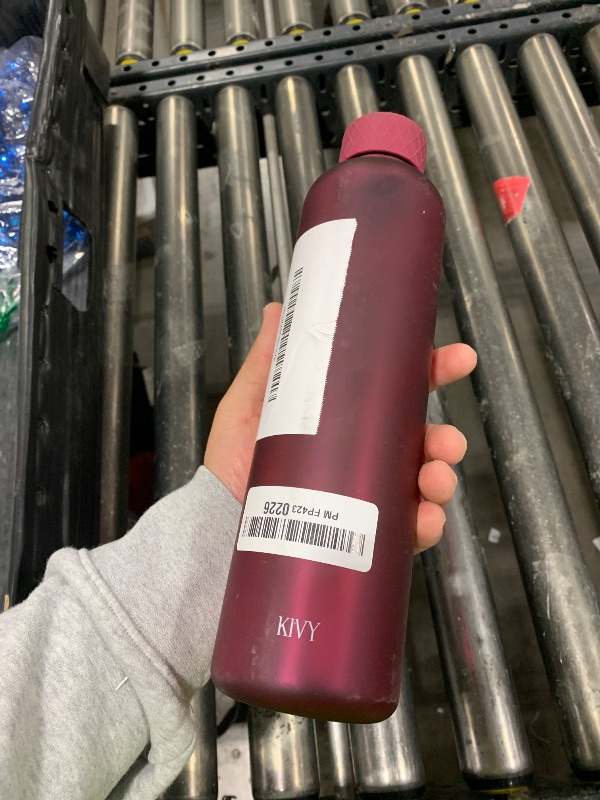 Photo 1 of  KIVY Slim Water Bottle 32oz [Lightweight & Shatterproof] Fits Backpack & Cupholder for Travel, Sports, School, Gym - Frosted red bottle no straw - Gym water bottle screw top - Dishwasher Safe 