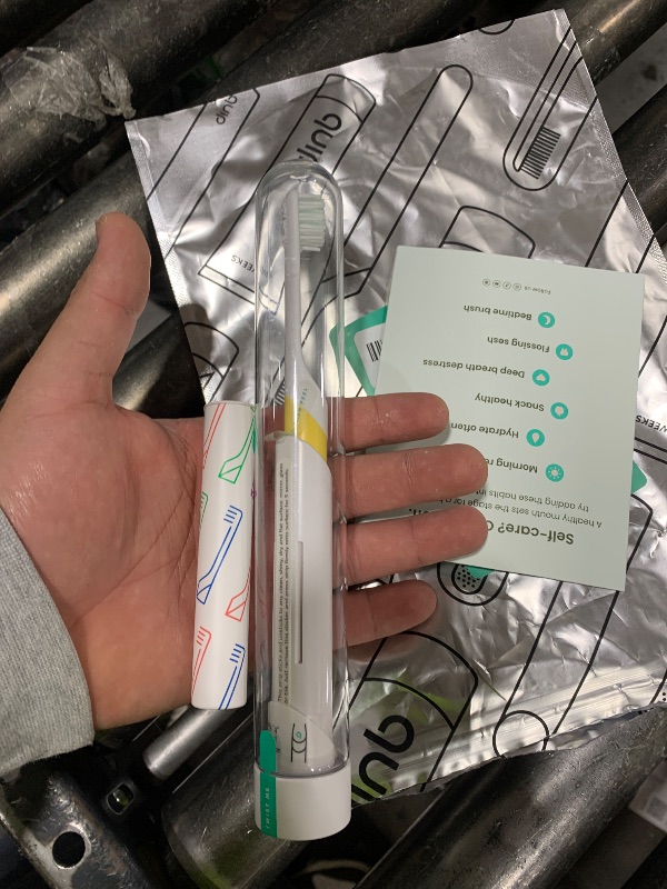 Photo 1 of Quip Kids Electric Toothbrush, Battery-Powered Sonic, Yellow, with 2-Min Timer, Extra Head and Travel Cover