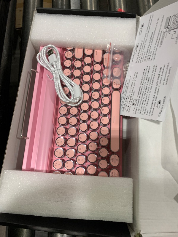 Photo 1 of Adventurers Typewriter-Style Retro Mechanical Keyboard LED Backlight 83 Keys Bluetooth 5.0 Blue Axis Pink Color Panel Compatible with iOS/Android/Windows/Vista/Linux/Mac Office/Gaming, 12.3x6.6x1.6in