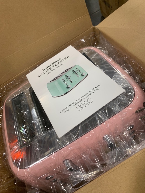Photo 1 of Roter Mond Toaster 4 Slice Retro Stainless Steel with Extra Wide Slots Bagel, Defrost, Reheat Function, Dual Independent Control Panel, Removable Crumb Tray, 6 Browning Levels, Pink