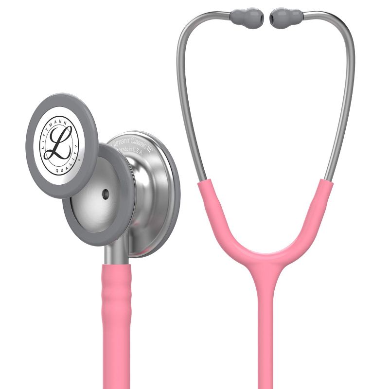 Photo 1 of 3M Littmann Classic III Monitoring Stethoscope, 5633, More Than 2X as Loud, Weighs Less, Stainless Steel Chestpiece, 27" Pearl Pink Tube