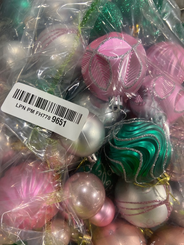 Photo 1 of 100pcs Pink & Green Christmas Balls Ornaments Set, Shatterproof Plastic Christmas Tree Decorations Elegant Multicolor Hanging Ornaments Bulk Indoor Decorations for Holiday Wedding Party (Pink&Green)