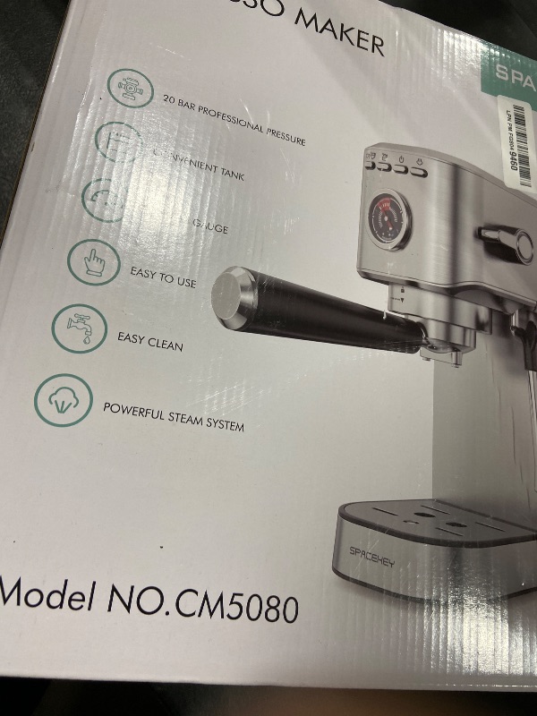 Photo 1 of Spacekey Espresso Machine 20 Bar, 1350W Expresso Coffee Machines with Milk Frother, Compact Stainless Steel Espresso Maker with 39oz Removable Water Tank for Cappuccino, Latte, Americano, Silver