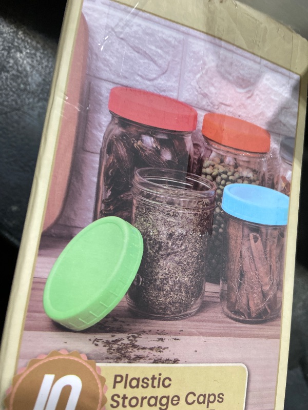 Photo 1 of 10 Pack Plastic Wide Mouth Mason Jar Lids for Ball, Kerr and More - Multicolor Storage Caps for Mason Jars, Canning Jars - Leak-Proof, Dishwasher Safe & Food Grade