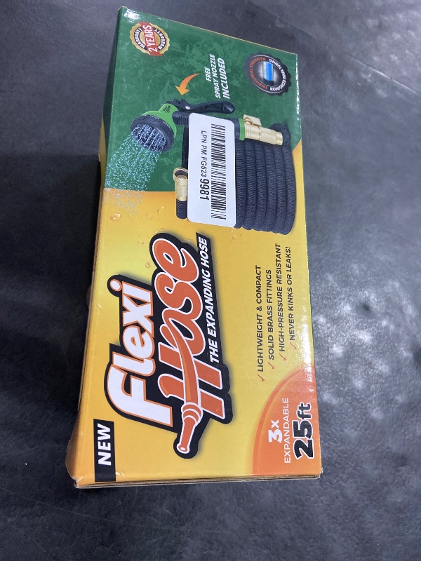 Photo 1 of Flexi Hose Expandable Garden Hose with 8 Function Nozzle, 25FT - Lightweight Retractable Garden Hose, Water Hose - No-Kink Flexibility, 3/4 Inch Solid Brass Fittings and Double Latex Core