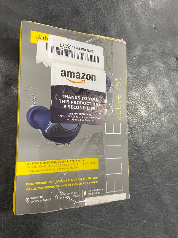 Photo 1 of Jabra Elite Active 75t True Wireless Bluetooth, Navy – Earbuds for Running and Sport, Charging Case Included, 24 Hour Battery, Active Noise Cancelling Earbuds
