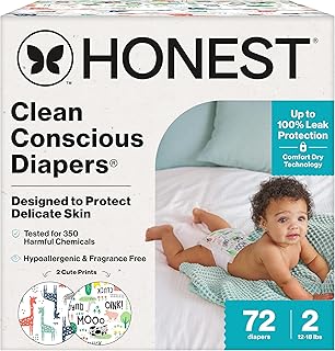 Photo 1 of The Honest Company Comfort Dry Disposable Diapers for Sensitive Skin, Hypoallergenic, Fragrance-Free, Rose Blossom + Tutu Cute, Super Club Box, Size 2 (12-18 lbs), 62 Count