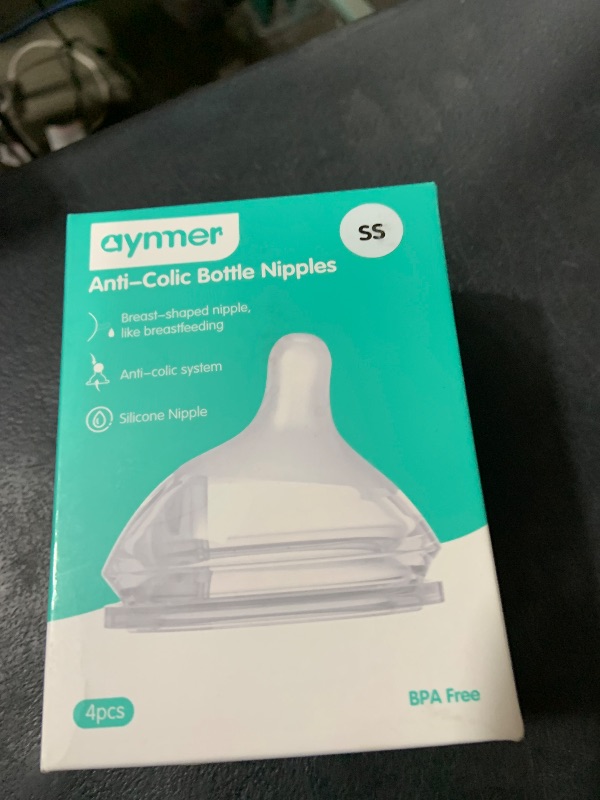 Photo 1 of Aynmer Natural Flow Silicone Baby Bottle Nipple for Wide Neck Bottles Level 0, Extra Slow Flow (SS) Nipple, 0+ Months, 4 Counts (Pack of 1) BPA-Free