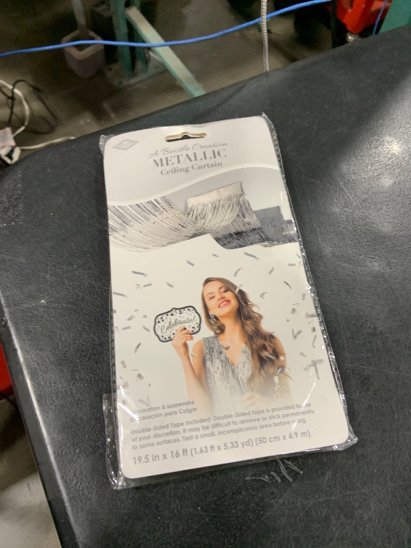 Photo 1 of Beistle Silver Metallic Fringe Ceiling Curtains – 2-Pack Hanging Foil Streamers for Overhead Decorations, Backdrops, Birthdays, Weddings, New Year’s Eve and Glamorous Parties, 19½" x 12'