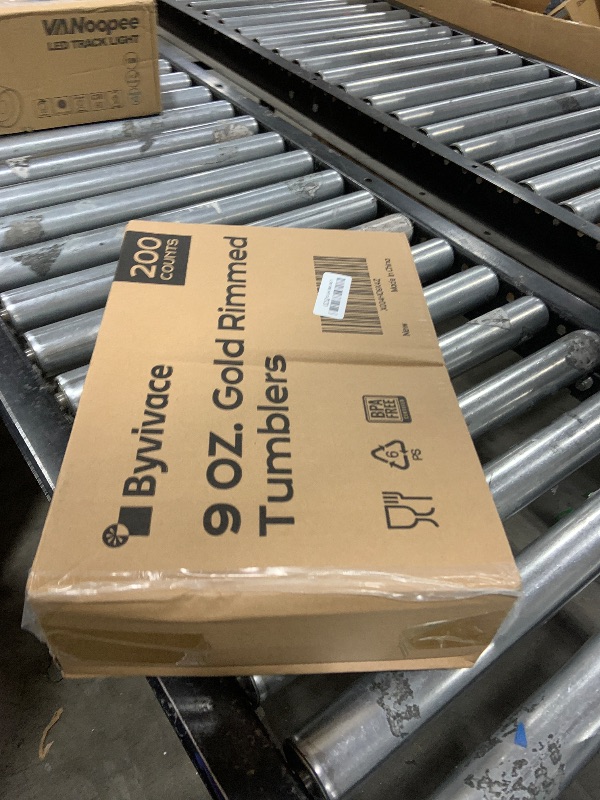 Photo 1 of [200 Pack] 9oz Clear Plastic Cups with Gold Rimmed Sturdy & Food Safe Disposable Wine Glasses Party Wedding Cups Disposable Drinking Cups Plastic Cocktail Glasses for Wine, Juice & Cold Beverages