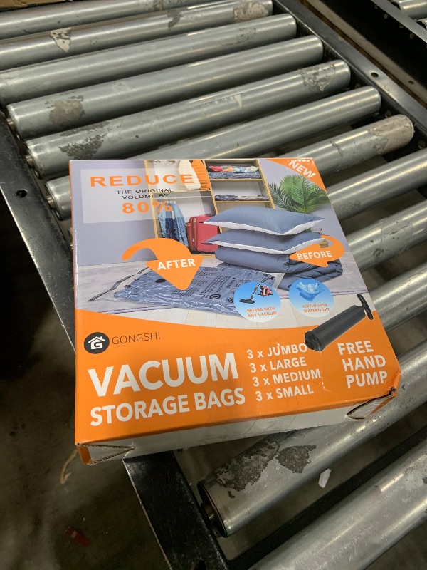 Photo 1 of 12 Pack Vacuum Storage Bags (3 Jumbo, 3 Large, 3 Medium, 3 Small),Plastic Packaging Bags,Space Saver Sealer Compression Bags with Travel Hand Pump for Blankets, Comforters, Pillows, Clothes Storage