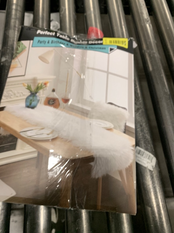 Photo 1 of Table Runner, Modern White Dresser Fur Table Runners for Christmas Wedding Party Holiday Birthday Home Farmhouse Dining Coffee Table Decor, Decoration Rug Bed Runner for Table 11.8x59.1 inch