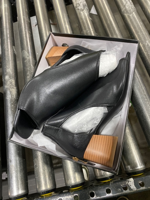 Photo 1 of LEHOOR Women Chunky High Heel Booties Suede Open Toe Side Cut-Out Ankle Boots Back Zipper Matte 2” Block Stacked Heel Summer Casual Dress Heeled Ankle Sandal Booties Cute Matte Black Size 10