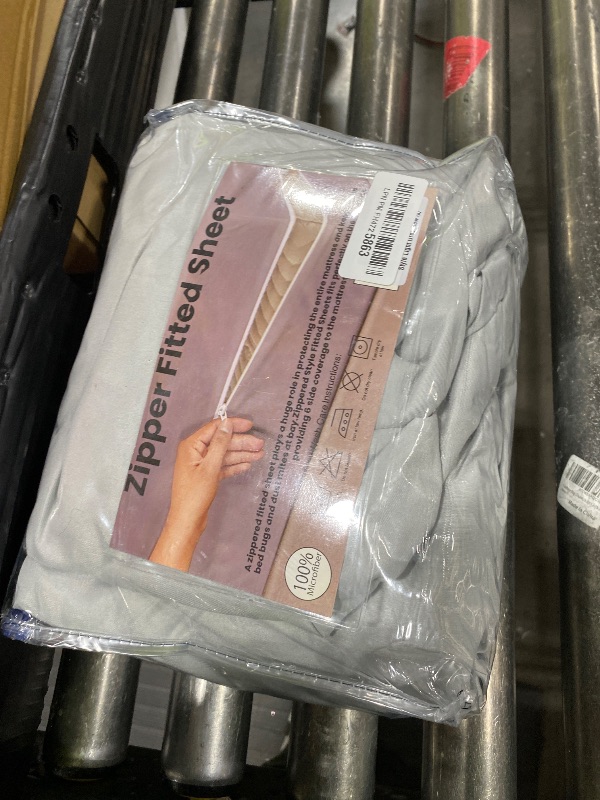 Photo 1 of Zipper Fitted Bottom Sheet King-15 Inch Deep Pocket, 1800 TC Microfiber, Wrinkle-Free, Breathable & Secure Fit Fitted Style Mattress Cover Light Grey Solid