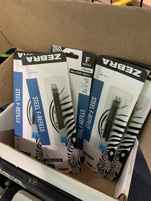 Photo 1 of ***FACTORY SEALED***Zebra Pen Steel, F-Refill Ballpoint Ink Refills, 0.7mm Fine Point, Blue Ink, Fits Zebra F-301, F-402, and F-701 Ballpoint Pens, Smooth Writing Performance, 10-Pack (50071)***FACTORY SEALED***