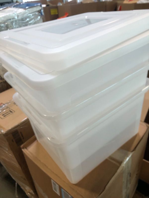 Photo 1 of ***MISSING ONE WITH A LID, TWO ARE CRACKED AT THE LIP, SELLING FOR PARTS, FINAL SALE***IRIS USA File Box, Plastic File Organizer with Lids for Letter/Legal File, Portable Document Box For Moving, Storage Bin with Durable and Secure Lid, Stackable Nestable