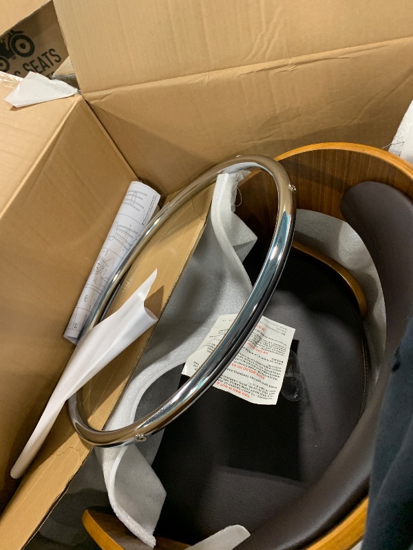 Photo 1 of **2 BOXES!! MISSING PIECES** Armen Living Shelly 26" Counter Height Swivel Brown Faux Leather and Walnut Wood Bar Stool - Set of 4