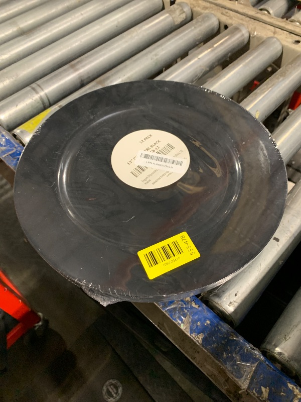 Photo 1 of 13'' Charger Plates Black Plastic Heavy Duty Disposable Dinner Chargers Serveware Dishes Platters Tableware Pack of 12