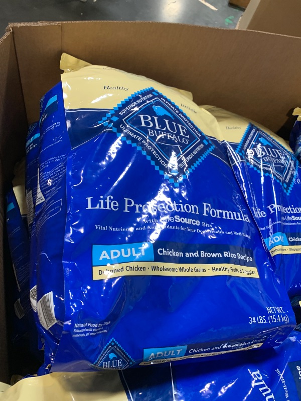 Photo 1 of *** Exp 03/2026 *** Blue Buffalo Life Protection Formula Adult Dry Dog Food, Helps Build and Maintain Strong Muscles, Made with Natural Ingredients, Chicken & Brown Rice Recipe, 34-lb. Bag **Mixed box of apprximatelt 50 packs pf dog food. Not returnable**