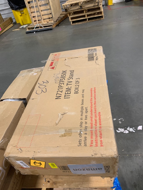Photo 1 of *** PARTIAL SET MISSING BOX 3 OF 3 *** **** ONLY CONTAINS BOXES 1 &2 ***** Merax Modern TV Stand Set w/Adjustable Bridge, Storage Media Console & Wall Units - Minimalist Entertainment Center for Living Room, White