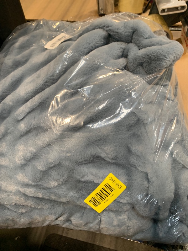 Photo 1 of ** SOLD AS IS NO RETURN/REFUNDS**
BATTILO HOME Faux Fur Throw Blanket for Couch, Super Soft Cozy Blanket, Double Sided Ruched Rabbit Faux Fur Blanket for Bed, Living Room, 50"x60", Bluish Grey